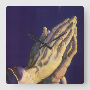 Horloge Carrée Mains anciennes priant avec l'étoile de Bethléem