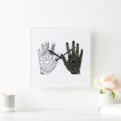 Horloge Carrée Mains de l'amitié noir et blanc (Maison)