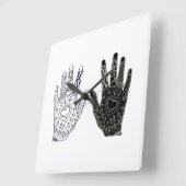 Horloge Carrée Mains de l'amitié noir et blanc (Angle)