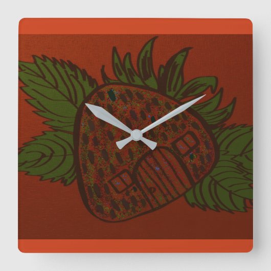 Horloge Carrée Maison de la fraise, douce maison (Recto)