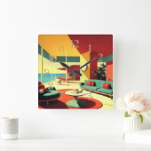 Horloge Carrée Maison de rêve moderne du milieu du siècle (Maison)