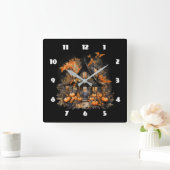 Horloge Carrée Maison hantée avec Halloween Citrouille (Maison)