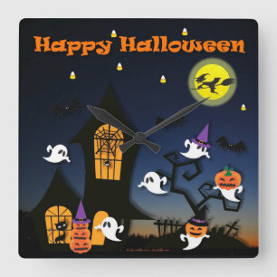 Horloge Carrée Maison hantée joyeuse Halloween