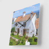 Horloge Carrée Maison méditerranéenne Watercolor (Angle)