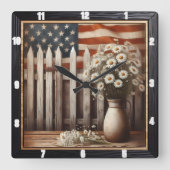 Horloge Carrée Maison rustique Daisy American Flag (Recto)
