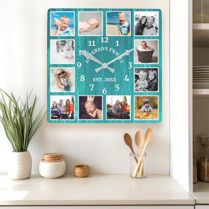 Horloge Carrée Maison rustique Turquoise en bois de grange 12 Pho