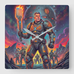 Horloge Carrée Maître de Grill Galactique Art de Comic Sci-Fi Vin