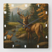 Horloge Carrée Majestic Buck By Two Fawns Forest Stream (Recto)