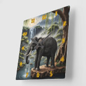 Horloge Carrée Majestic Elephant Boire à la cascade Serene (Angle)