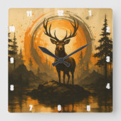 Horloge Carrée Majestic Elk debout Fier Rock Forest (Recto)