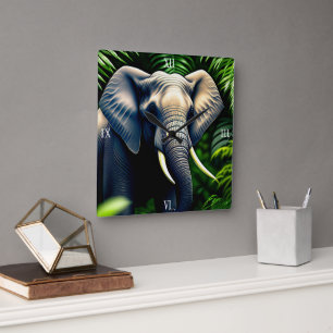 Horloge Carrée Majestic Jungle Elephant - Sauvage Et Libre