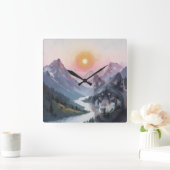 Horloge Carrée Majestic Mountains with wolf (Maison)