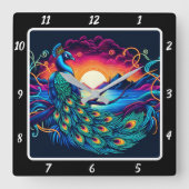 Horloge Carrée Majestic Peacock Glow (Recto)