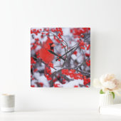 Horloge Carrée Mâle cardinal du nord, hiver, IL (Maison)