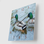 Horloge Carrée Mallard Ducks (Angle)