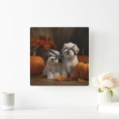 Horloge Carrée Malti tzu Puppy Citrouille d'automne (Maison)