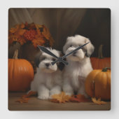Horloge Carrée Malti tzu Puppy Citrouille d'automne (Recto)