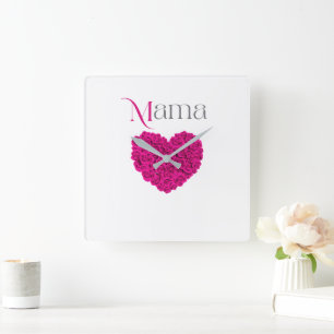 Horloge Carrée Mama Floral Belle Fête des Mères, Cadeau d'Anniver