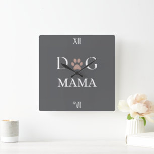 Horloge Carrée Maman Chien Empreinte de Patte, Cadeau de Fête des