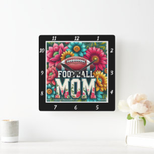 Horloge Carrée Maman de footballeur floral