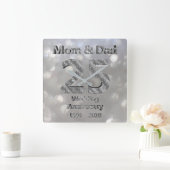 Horloge Carrée Maman et Papa 25e anniversaire de mariage d'argent (Maison)