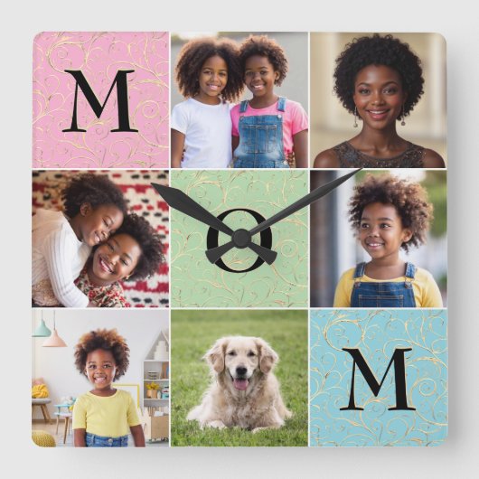Horloge Carrée Maman Famille Photos 6 Photos Fête des mères (Recto)