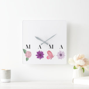Horloge Carrée Maman Floral et Cadeau Élégant pour Maman