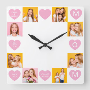 Horloge Carrée Maman Nous T'aimons Noms des Enfants 8 Collage de