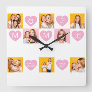 Horloge Carrée Maman Nous T'aimons Noms Enfants 8 Collage Photo C
