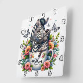 Horloge Carrée Maman zébrée : Foal, Fleurs, Fête des mères (Angle)