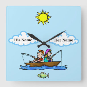 Horloge Carrée Man & Woman Fishing in Boat Wall Clock Personnalis