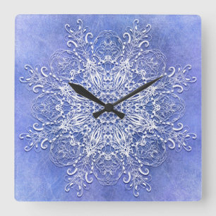 Horloge Carrée Mandala à fleurs ethniques sur grunge arrière - pl