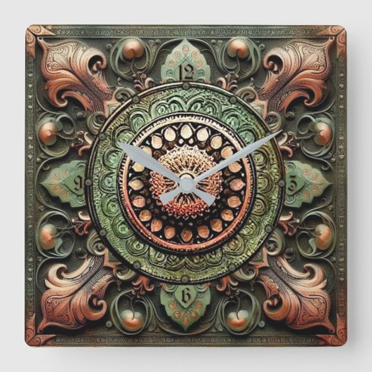Horloge Carrée Mandala Art (Recto)