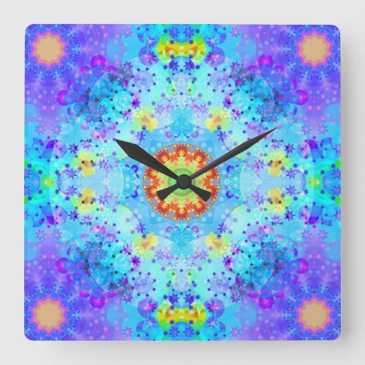 Horloge Carrée Mandala de hippie d'étoile bleue modelé (Recto)