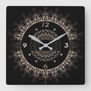 Horloge Carrée Mandala d'or