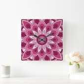 Horloge Carrée Mandala en rose (Maison)