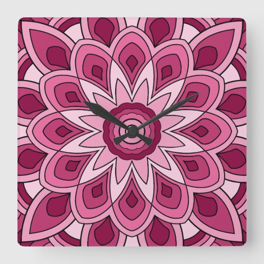 Horloge Carrée Mandala en rose (Recto)