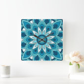 Horloge Carrée Mandala en vert turquoise (Maison)