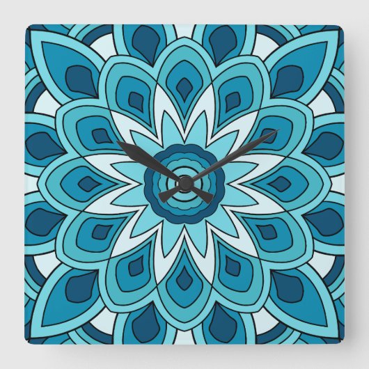 Horloge Carrée Mandala en vert turquoise (Recto)
