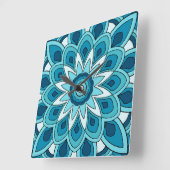 Horloge Carrée Mandala en vert turquoise (Angle)