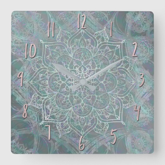 Horloge Carrée Mandala iridescent boho chic (Recto)