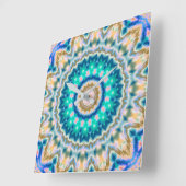 Horloge Carrée Mandala jaune turquoise (Angle)