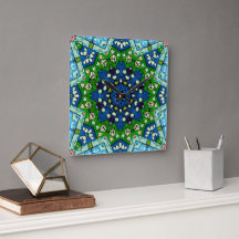 Mandala Retro Mosaic Vert Motif bleu