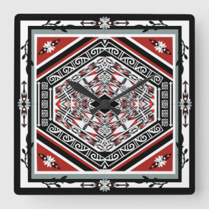 Horloge Carrée Mandala Tribal Nouveau