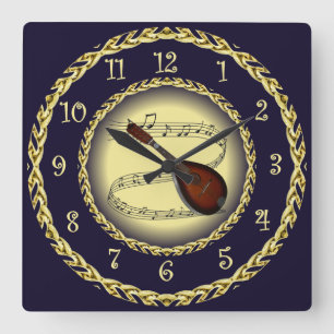 Horloge Carrée Mandolin 01 ~ Scroll musical ~ Gold/Navy Blue ~