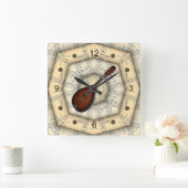 Horloge Carrée Mandolin ~ Dessin musical étrange ~ Unique ~ (Maison)