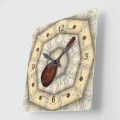Horloge Carrée Mandolin ~ Dessin musical étrange ~ Unique ~ (Angle)