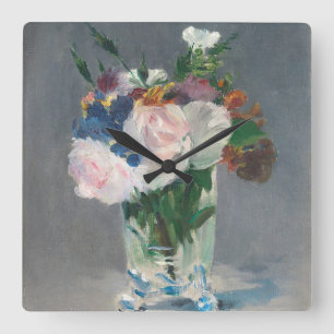 Horloge Carrée Manet   Flowers dans un vase crystal, c.1882
