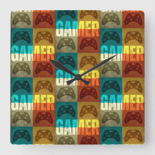 HORLOGE CARRÉE MANETTE DE JEU VIDÉO RÉTRO GAMER