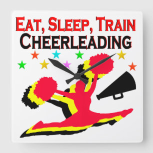 HORLOGE CARRÉE MANGER, DORMIR TRAIN CHEERLEADING RED DESIGN
